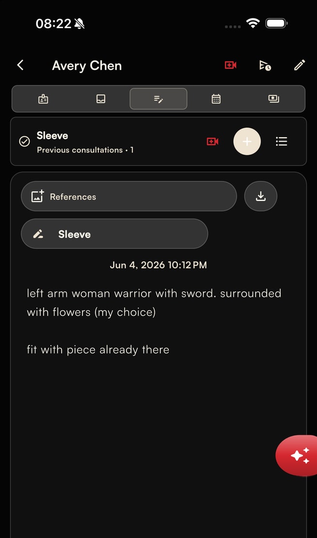 Affichr client context and notes screen