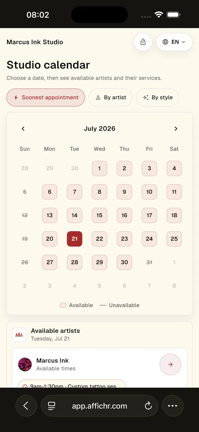 Affichr project and design follow-up calendar